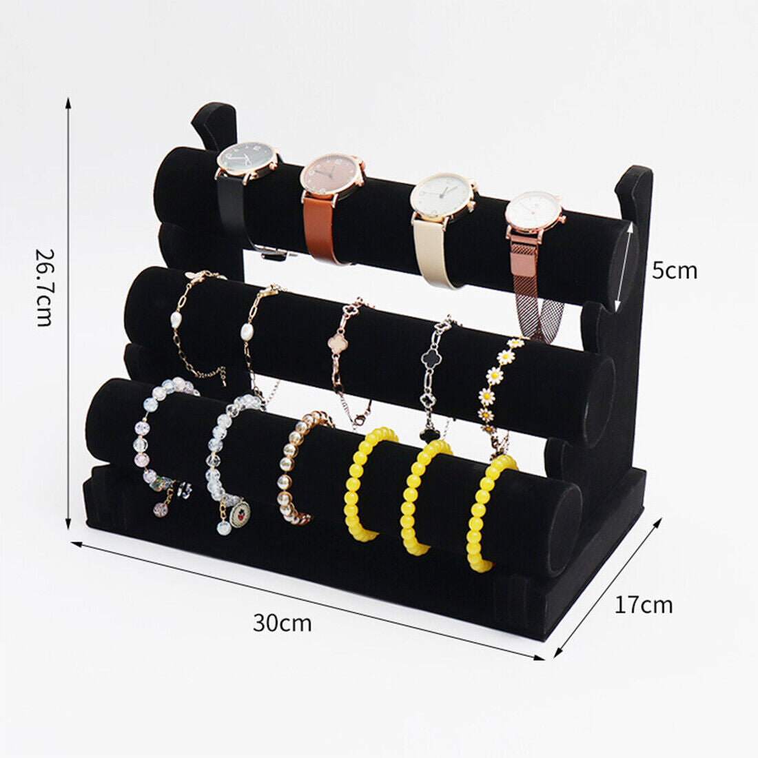 Présentoir à bijoux en velours à 3 niveaux