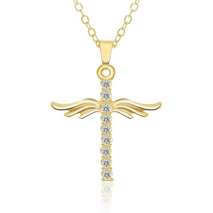 Angel Wings Cross Pendant Necklace For Woman With O Type Stainless Steel Chain Necklace Jewelry Gift