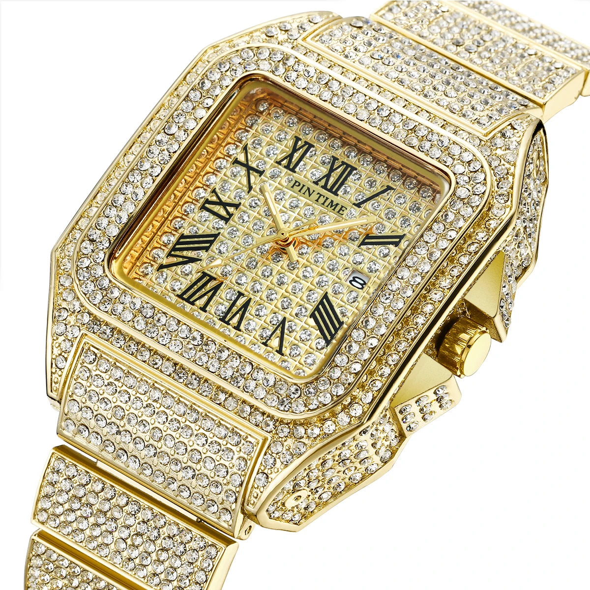 PINTIME Men's Quartz Watch Square Diamond