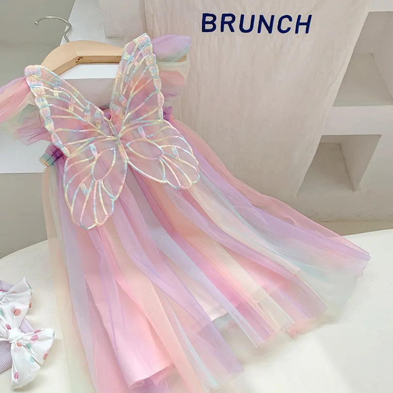 Rainbow Wings Mesh Girl Dress