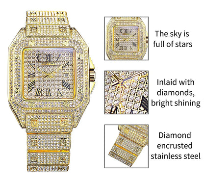 PINTIME Men's Quartz Watch Square Diamond