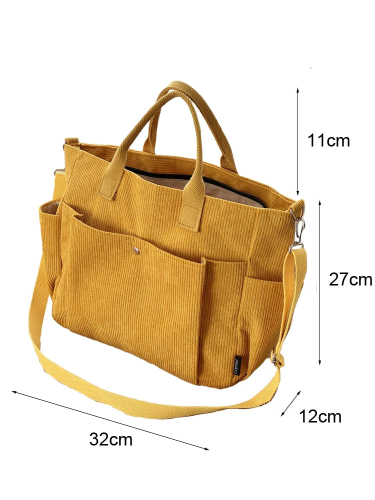 Thick Corduroy Shoulder Bags Simple All-match Commute Totes Student Leisure Artistic Portable Messenger Bag