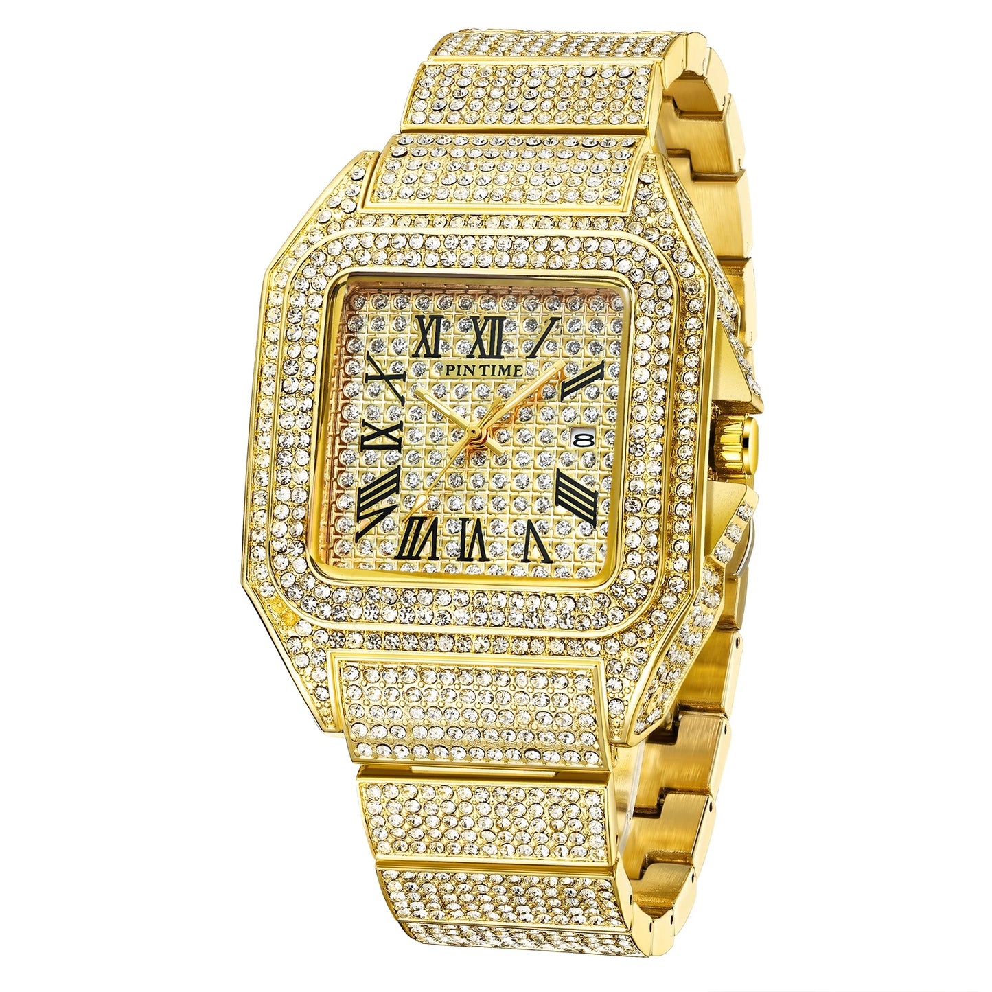 PINTIME Men's Quartz Watch Square Diamond