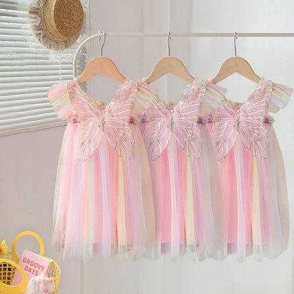 Rainbow Wings Mesh Girl Dress