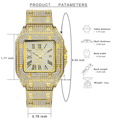 PINTIME Men's Quartz Watch Square Diamond