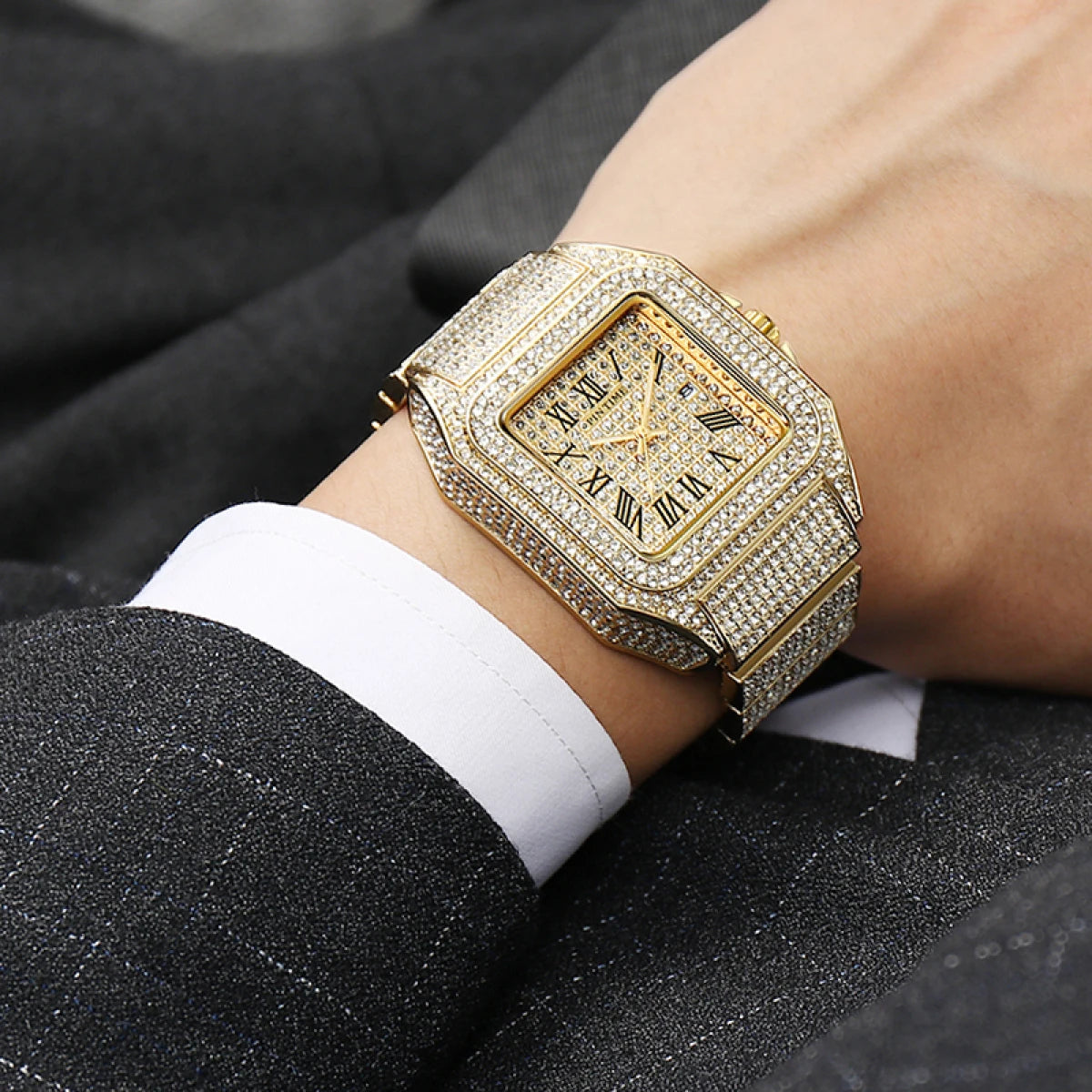 PINTIME Men's Quartz Watch Square Diamond