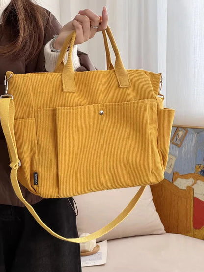 Thick Corduroy Shoulder Bags Simple All-match Commute Totes Student Leisure Artistic Portable Messenger Bag