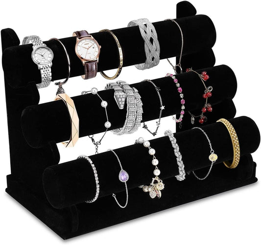 Présentoir à bijoux en velours à 3 niveaux